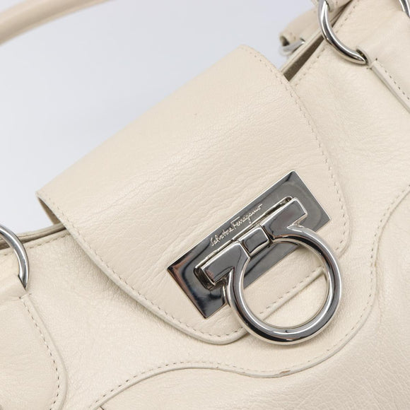 Salvatore Ferragamo Gancini Marissa Hand Bag Leather White Silver Auth am12920V