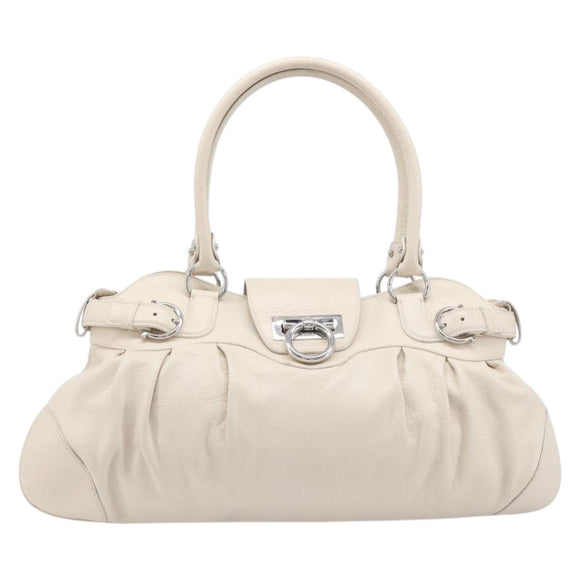 Salvatore Ferragamo Gancini Marissa Hand Bag Leather White Silver Auth am12920V