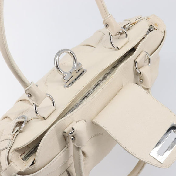 Salvatore Ferragamo Gancini Marissa Hand Bag Leather White Silver Auth am12920V