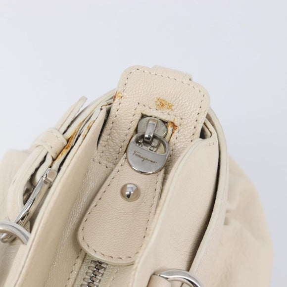Salvatore Ferragamo Gancini Marissa Hand Bag Leather White Silver Auth am12920V