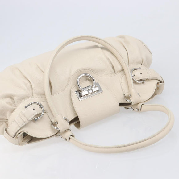 Salvatore Ferragamo Gancini Marissa Hand Bag Leather White Silver Auth am12920V