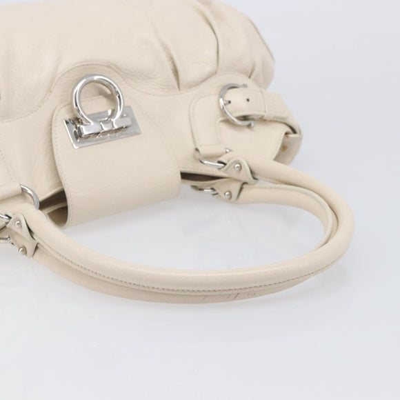 Salvatore Ferragamo Gancini Marissa Hand Bag Leather White Silver Auth am12920V