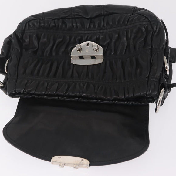 PRADA Ready Lock Hand Bag Leather Black Silver Auth am12925V