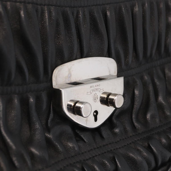 PRADA Ready Lock Hand Bag Leather Black Silver Auth am12925V