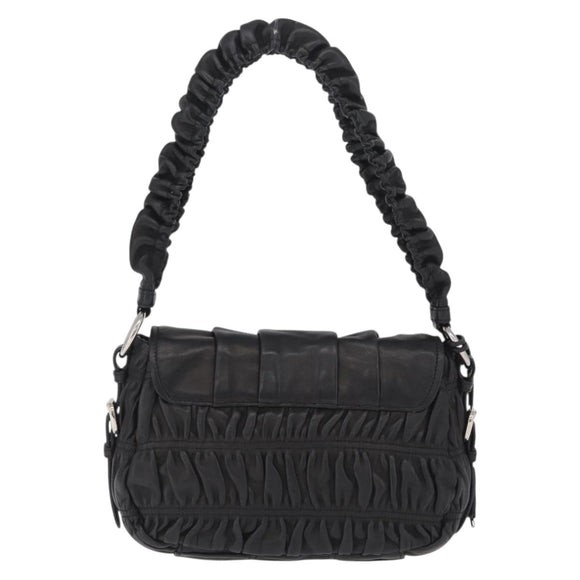 PRADA Ready Lock Hand Bag Leather Black Silver Auth am12925V