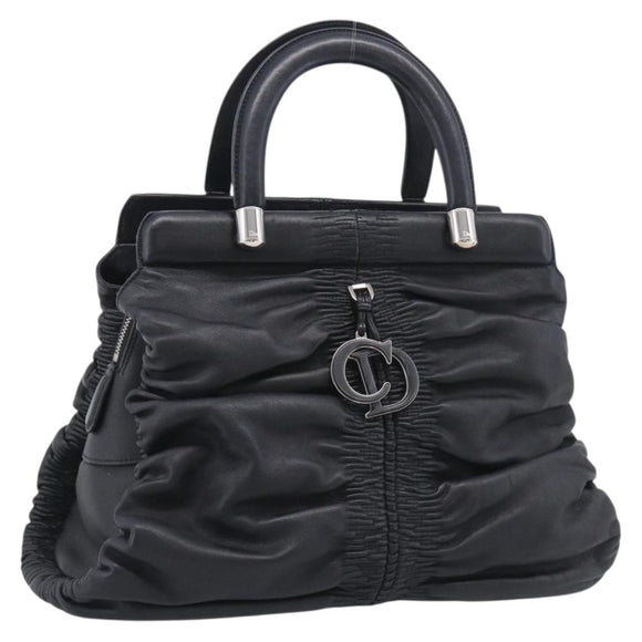 Christian Dior Carreno Hand Bag Leather Black Silver Auth am12928V