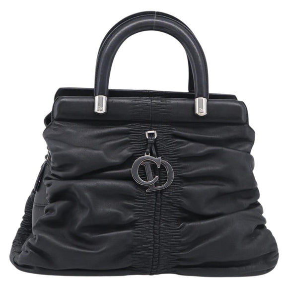Christian Dior Carreno Hand Bag Leather Black Silver Auth am12928V