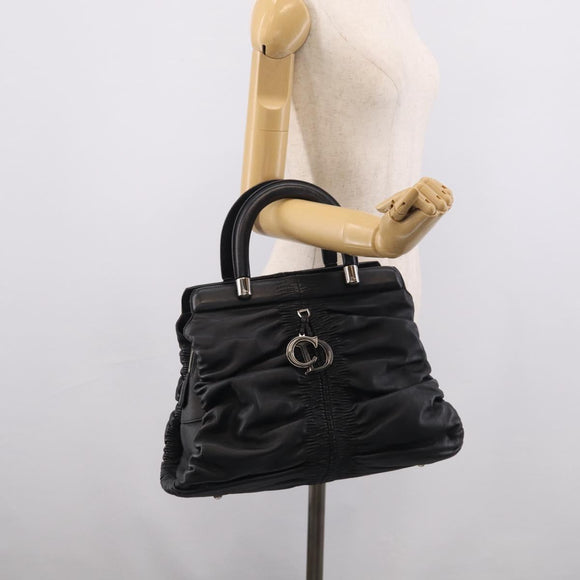 Christian Dior Carreno Hand Bag Leather Black Silver Auth am12928V