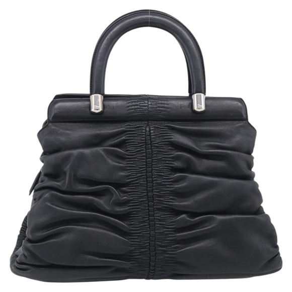 Christian Dior Carreno Hand Bag Leather Black Silver Auth am12928V