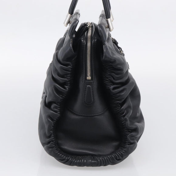Christian Dior Carreno Hand Bag Leather Black Silver Auth am12928V