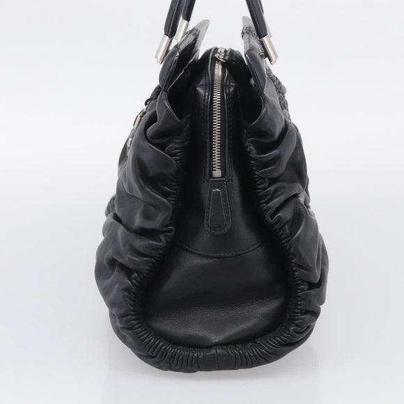 Christian Dior Carreno Hand Bag Leather Black Silver Auth am12928V