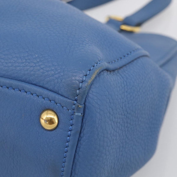 Miu Miu Tote Bag Leather Blue Gold Auth am12943V