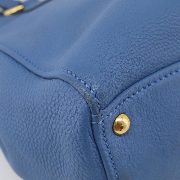 Miu Miu Tote Bag Leather Blue Gold Auth am12943V