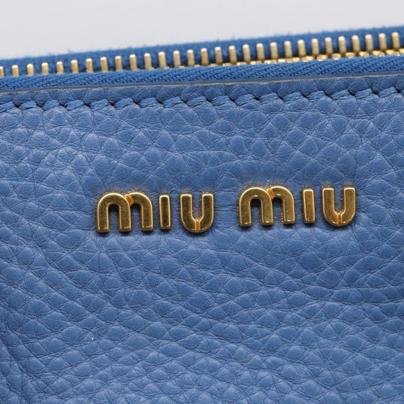 Miu Miu Tote Bag Leather Blue Gold Auth am12943V