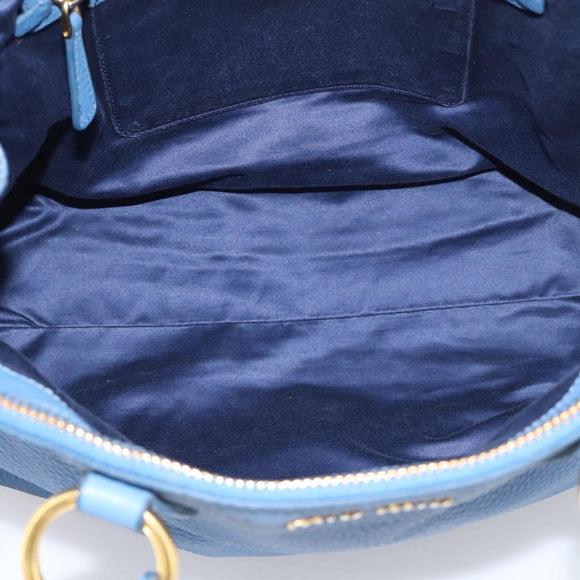 Miu Miu Tote Bag Leather Blue Gold Auth am12943V