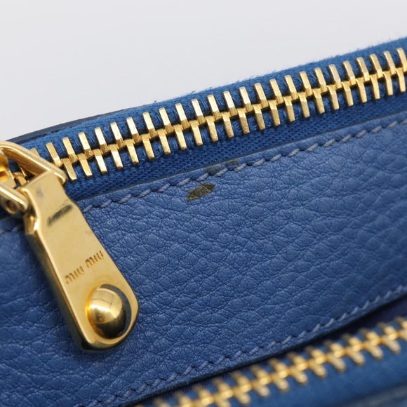 Miu Miu Tote Bag Leather Blue Gold Auth am12943V