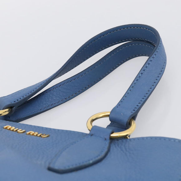 Miu Miu Tote Bag Leather Blue Gold Auth am12943V