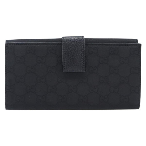 GUCCI GG Canvas Long Wallet Nylon Black Silver 231835 Auth am12944V