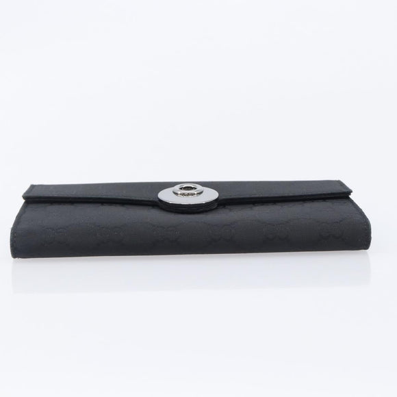 GUCCI GG Canvas Long Wallet Nylon Black Silver 231835 Auth am12944V