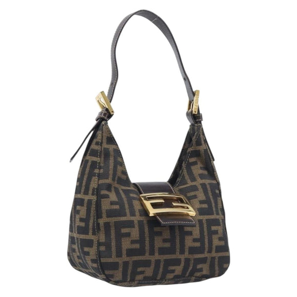 FENDI Zucca Canvas Mamma Baguette Shoulder Bag Brown Black Auth am12948V