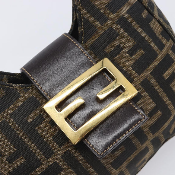 FENDI Zucca Canvas Mamma Baguette Shoulder Bag Brown Black Auth am12948V