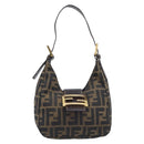FENDI Zucca Canvas Mamma Baguette Shoulder Bag Brown Black Auth am12948V-2