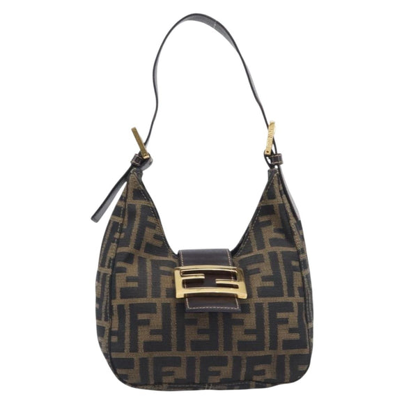 FENDI Zucca Canvas Mamma Baguette Shoulder Bag Brown Black Auth am12948V