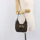 FENDI Zucca Canvas Mamma Baguette Shoulder Bag Brown Black Auth am12948V-24