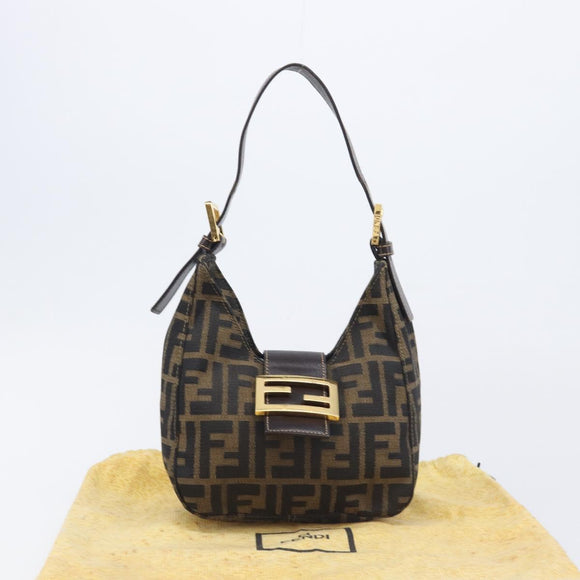 FENDI Zucca Canvas Mamma Baguette Shoulder Bag Brown Black Auth am12948V