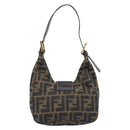 FENDI Zucca Canvas Mamma Baguette Shoulder Bag Brown Black Auth am12948V-3