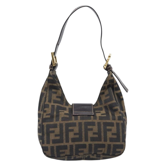 FENDI Zucca Canvas Mamma Baguette Shoulder Bag Brown Black Auth am12948V