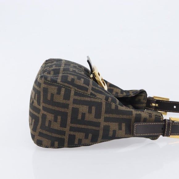FENDI Zucca Canvas Mamma Baguette Shoulder Bag Brown Black Auth am12948V