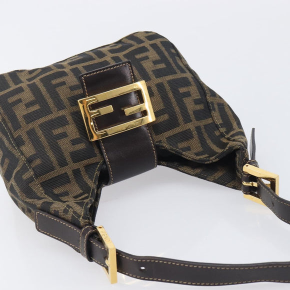 FENDI Zucca Canvas Mamma Baguette Shoulder Bag Brown Black Auth am12948V
