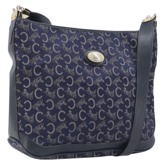 CELINE C Sulky Shoulder Bag Canvas Navy Gold Auth am12958