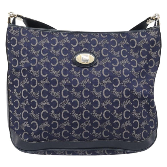 CELINE C Sulky Shoulder Bag Canvas Navy Gold Auth am12958