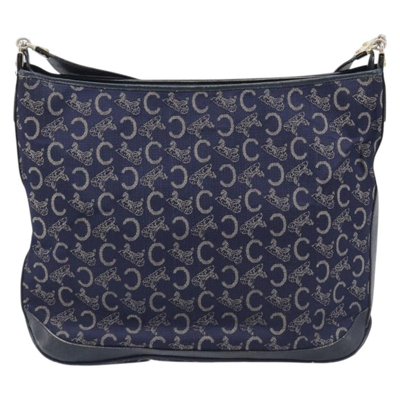 CELINE C Sulky Shoulder Bag Canvas Navy Gold Auth am12958