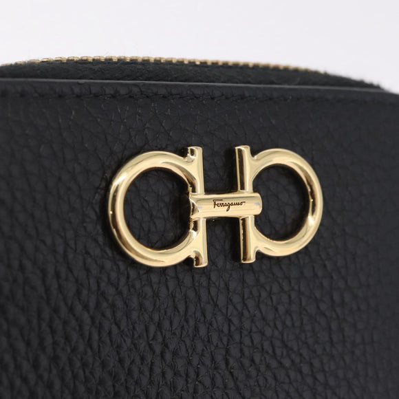 Salvatore Ferragamo Gancini Coin Purse Taurillon Leather Black Auth am12960V