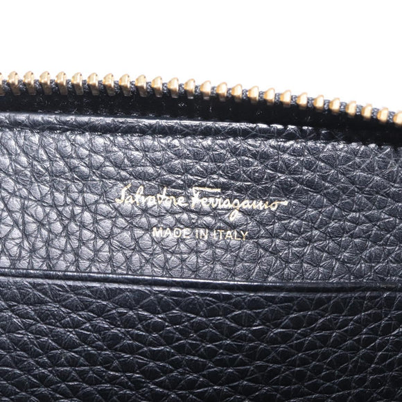 Salvatore Ferragamo Gancini Coin Purse Taurillon Leather Black Auth am12960V