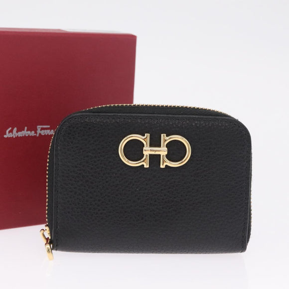 Salvatore Ferragamo Gancini Coin Purse Taurillon Leather Black Auth am12960V