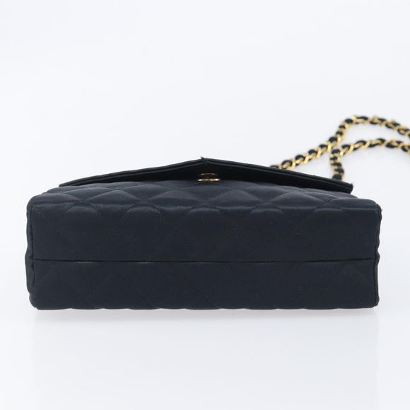 CHANEL Matelasse Decacoco Chain Shoulder Bag Satin Black Gold CC Auth am12961M