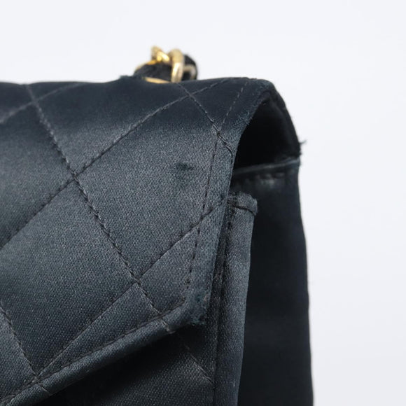 CHANEL Matelasse Decacoco Chain Shoulder Bag Satin Black Gold CC Auth am12961M
