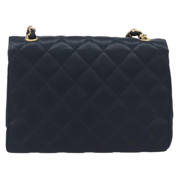 CHANEL Matelasse Decacoco Chain Shoulder Bag Satin Black Gold CC Auth am12961M