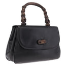 GUCCI Bamboo Hand Bag Leather Black Gold Auth am12965V-1