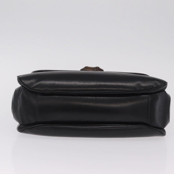 GUCCI Bamboo Hand Bag Leather Black Gold Auth am12965V