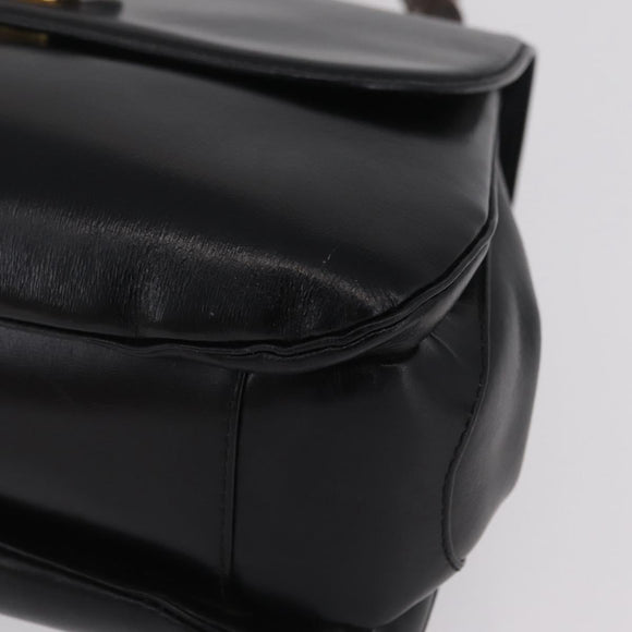 GUCCI Bamboo Hand Bag Leather Black Gold Auth am12965V