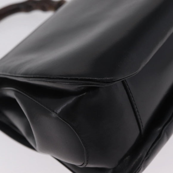 GUCCI Bamboo Hand Bag Leather Black Gold Auth am12965V
