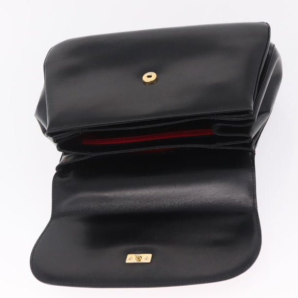 GUCCI Bamboo Hand Bag Leather Black Gold Auth am12965V
