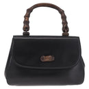 GUCCI Bamboo Hand Bag Leather Black Gold Auth am12965V-2
