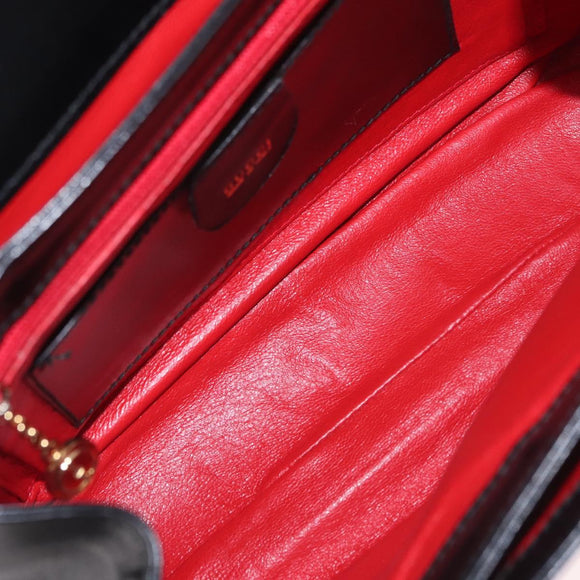 GUCCI Bamboo Hand Bag Leather Black Gold Auth am12965V
