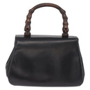 GUCCI Bamboo Hand Bag Leather Black Gold Auth am12965V-3